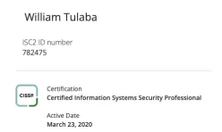 William Tulaba Natick MA - CISSP certificate verification - InfoSec Leader - Natick, MA 01760